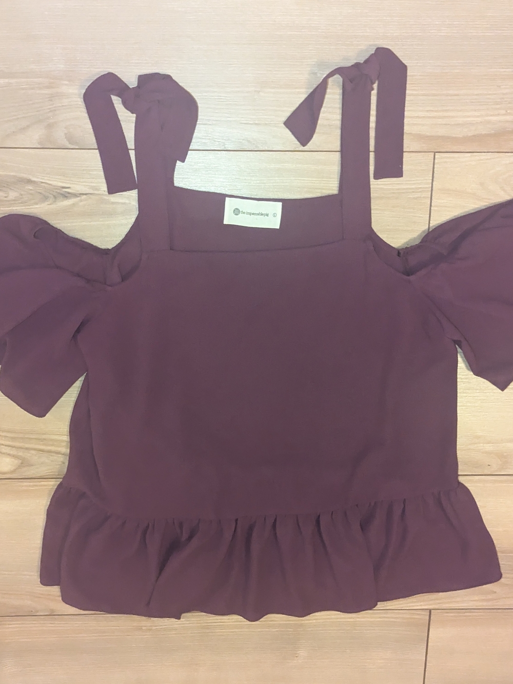 Plum Cold-Shoulder Tie-Strap Top